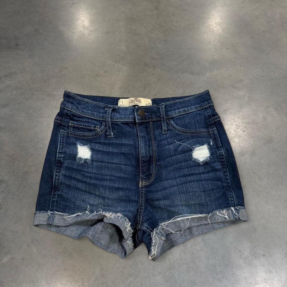 Hollister High Rise Short Short Blue Denim Distressed Shorts Womens 1 W25